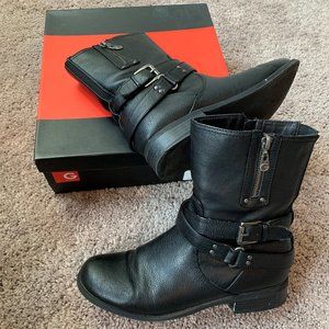 G by Guess Black Faux Leather Ankle Boots